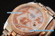 Rolex Datejust Asia 2813 Automatic Full Steel Case with Rose Gold/Diamond Bezel and White MOP Dial-Two Tone Strap