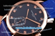 Vacheron Constantin Malte Miyota Quartz Rose Gold Case with Blue Leather Bracelet Blue Dial and Diamond Markers