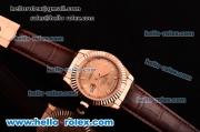 Rolex Day-Date Asia 2813 Automatic Rose Gold Case with Brown Leather Strap Stick Markers and Pink Dial