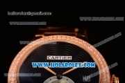 Cartier Rotonde De Miyota Quartz Rose Gold Case/Bracelet with Black Dial and Diamonds Bezel