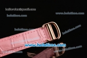 Cartier D'Art Miyota Quartz Steel Case with Roman Numeral Markers Pink Leather Bracelet and Pink/White Dial