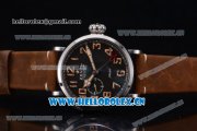 Zenith Pilot Type 20 GMT Asia ST25 Automatic Steel Case with Black Dial Arabic Numeral Markers and Brown Leather Strap