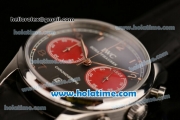 IWC Portuguese Chrono Miyota OS20 Quartz Steel Case with Grey Dial Numeral Markers and Black Leather Bracelet