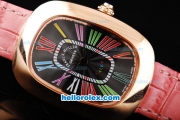 Franck Muller Galet Quartz Movement RG Case with Black Dial and Rome Numeral Marker-Pink Leather Strap