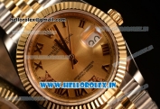 Rolex Datejust 37mm Swiss ETA 2836 Automatic Two Tone with Gold Dial and Roman Diamonds Markers