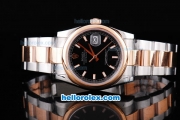 Rolex Datejust Oyster Perpetual Chronometer Automatic with Black Dial and Rose Gold Bezel-Two Tone Strap