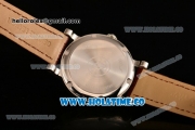 Cartier Rotonde De Miyota Quartz Steel Case with Diamonds Markers White Dial and Brown Leather Strap