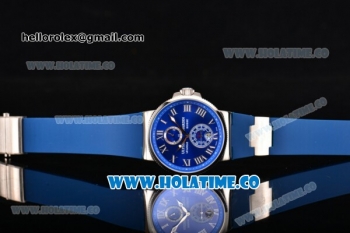 Ulysse Nardin Maxi Marine Automatic Movement Steel Case with Blue Dial and White Roman Numeral Marker-Blue Rubber Strap