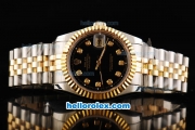 Rolex Datejust Swiss ETA 2836 Automatic Movement Black Dial with Diamond Markers and Gold Bezel-18K Gold Never Fade