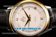 Omega De Ville Prestige Co-Axial Clone Omega Calibre 2500 Automatic Movement Yellow Gold White Dial and Roman Numeral Markers Leather Strap (YF)