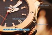 Hublot Big Bang Miyota Automatic Rose Gold Case with Black Grid Dial and Black Rubber Strap-Lady Size
