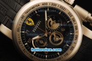 Ferrari Chronograph Quartz Movement Steel Case with Black Dial and Black Rubber Strap-7750 Coating