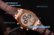 Audemars Piguet Royal Oak Chronograph Miyota OS20 Quartz Rose Gold Case with Brown Leather Strap White Dial and Stick Markers