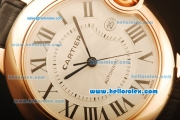 Cartier Ballon bleu de Automatic Rose Gold Case with White Dial and Black Leather Strap