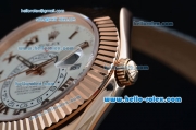 Rolex Sky-Dweller Asia 2813 Automatic Rose Gold Case with Black Leather Strap and White Dial Roman Markers