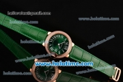 Cartier Ballon Bleu Swiss Quartz Rose Gold Case with Green Leather Strap Diamond Bezel and Green Dial