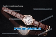 Cartier Rotonde De Tourbillon Asia 6497 Manual Winding Rose Gold Case with White Dial and Roman Numeral Markers Brown Leather Strap