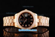 Rolex Day Date II Automatic Movement Full Rose Gold with Diamond Bezel-Diamond Markers and Black Dial