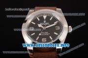 Rolex Explorer Asia Automatic Steel Case with Black Dial and Brown Nylon Strap - Stick Markers