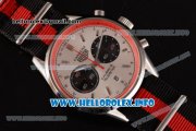 Tag Heuer Carrera Calibre 18 Chronograph Miyota Quartz Steel Case with White Dial Stick Markers and Red/Black Nylon Strap -Red Inner Bezel