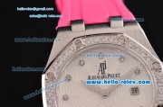 Audemars Piguet Royal Oak Lady Miyota OS2035 Quartz Steel Case with Diamond Bezel Pink Rubber Strap and White Dial