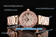 Omega De Ville Ladymatic Swiss ETA 2824 Rose Gold Case Rose Gold Bracelet with Diamond Bezel and White Dial Omega De Ville Ladymatic Swiss ETA 2824 Rose Gold Case Rose Gold Bracelet with Diamond Bezel and White Dial