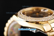 Rolex Day Date II Automatic Movement Full Gold with Diamond Bezel-Grey Dial and Diamond Markers