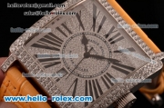 Franck Muller Master Square Swiss ETA 2824 Automatic Steel Case Diamond Bezel with Orange Leather Strap and Diamond Dial