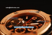 Hublot Big Bang Diamond Bezel Chronograph Swiss Quartz Rose Gold Case With Black Dial and Black Rubber Strap