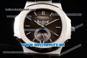 Patek Philippe Nautilus Annual Calendar Miyota 9015 Automatic Steel Case with Brown Dial Black Leather Strap and Stick Markers