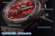 Hublot King Power Swiss Valjoux 7750-DD Automatic PVD Case with Red Dial and Black Rubber Strap