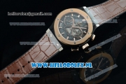 Hublot Classic Fusion Chronograph Swiss Valjoux 7750 Automatic Rose Gold Case with Black Dial Stick Markers and Brown Genuine Leather Strap