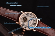 Cartier Rotonde De Tourbillon ST22 Automatic Rose Gold Case with White Dial and Brown Leather Strap