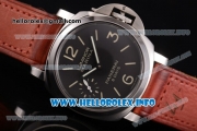 Panerai Luminor Marina 8 Days Acciaio PAM 510 Clone P.5000 Manual Winding Steel Case with Black Dial and Brown Leather Strap - 1:1 Original (KW)