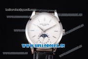 Patek Philippe Complications Miyota 9015 Automatic Steel Case with White Dial Stick Markers and Black Leather Strap