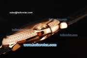 Cartier ballon bleu de Cartier Swiss Quartz Movement Rose Gold Case with Diamond Bezel and Black Leather Strap