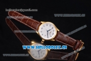 Longines Master Date Swiss ETA 2824 Automatic Yellow Gold Case with White Dial Arabic Numeral Markers and Brown Leather Strap