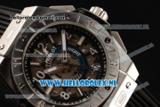 Hublot Big Bang Unico GMT Asia Auto Steel Case with Skeleton Dial and Black Rubber Strap