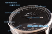 IWC Portuguese 2813 Automatic Steel Case with Numeral Markers Black Leather Strap and Black Dial