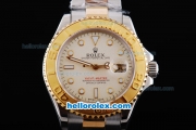 Rolex Yacht-Master Oyster Perpetual Chronometer Automatic Two Tone with Beige Dial,Gold Bezel and Round Bearl Marking-Small Calendar