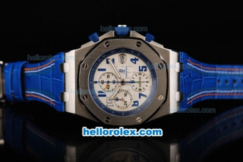 Audemars Piguet Royal Oak Chronograph Swiss Valjoux 7750 Automatic Movement White Dial with Blue Number Markers and Blue Leather Strap