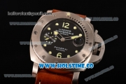 Panerai Luminor Submersible PAM 024 Swiss Valjoux 7750 Automatic Steel Case with Brown Leather Strap Black Dial and Luminous Markers (H)