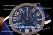 Cartier Ronde Solo Swiss ETA 2836 Automatic Steel Case with White Roman Numeral Markers Blue Dial and Blue Leather Strap