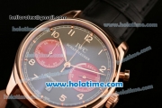 IWC Portuguese Chrono Miyota OS20 Quartz Rose Gold Case with Grey Dial Numeral Markers and Black Leather Bracelet