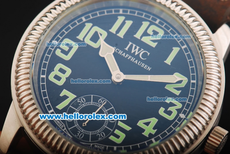 IWC Schaffhausen Pilot's Watch Manual Winding Movement Black Dial with Green Arabic Numerals and Brown Leather Strap - Click Image to Close