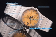 Omega Constellation Swiss ETA 2836 Automatic Full Steel Case with Yellow Dial and Diamond Markers