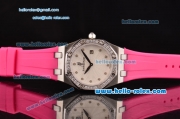 Audemars Piguet Royal Oak Lady Miyota OS2035 Quartz Steel Case with Diamond Bezel Pink Rubber Strap and White Dial