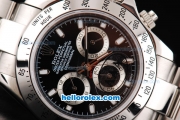 Rolex Daytona Oyster Perpetual Swiss Valjoux 7750 Automatic Movement Silver Case with Black Dial and White Stick Marker-SS Strap