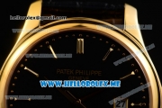 Patek Philippe Calatrava Miyota Quartz Yellow Gold Case with Black Dial and Black Leather Strap Stick Markers