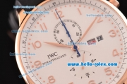 IWC Portuguese Chronograph Miyota OS10 Quartz Rose Gold Case with Black Rubber Strap White Dial and Numeral Markers